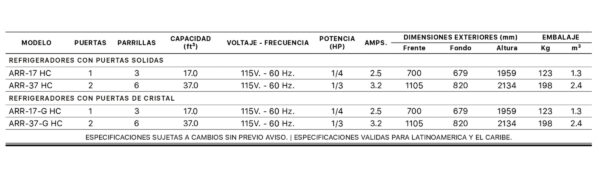 Refrigeradores Food Service ARR- 17- G HC - Imagen 2